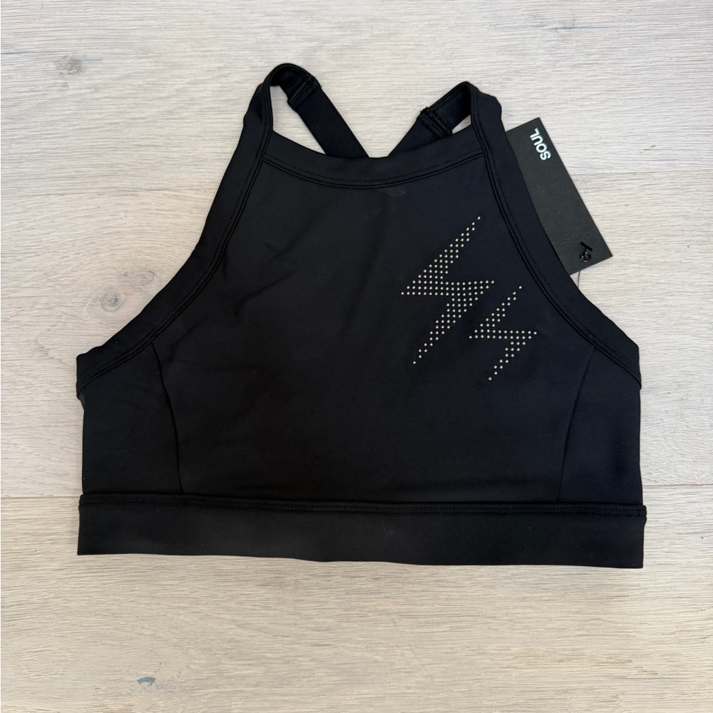 Black SOUL Sports Bra with Lightning Bolt Design